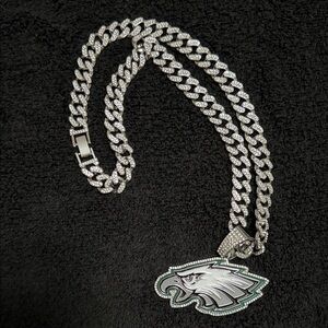 Silver and Green Philadelphia Eagles Pendant Necklace